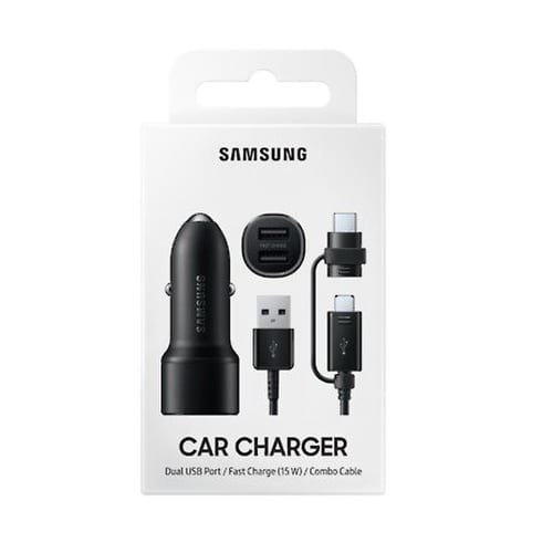 Samsung Dual USB Port Car Charger (15W) + Type-C & Micro USB Cable EP-L1100WBEGEU