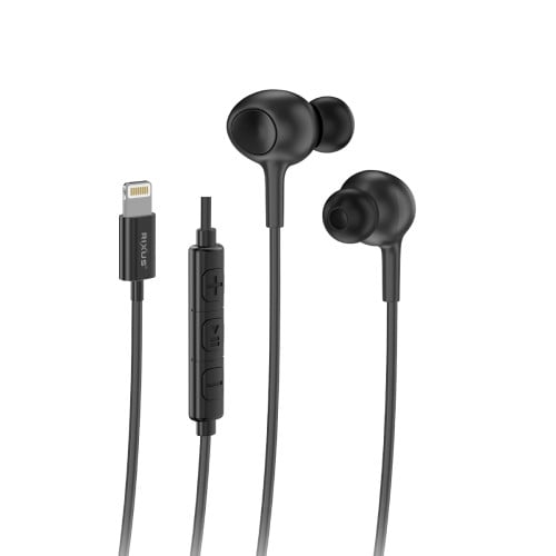 Rixus Lightning Wired Earbud Type Headphone With Microphone RXHD56L - Black