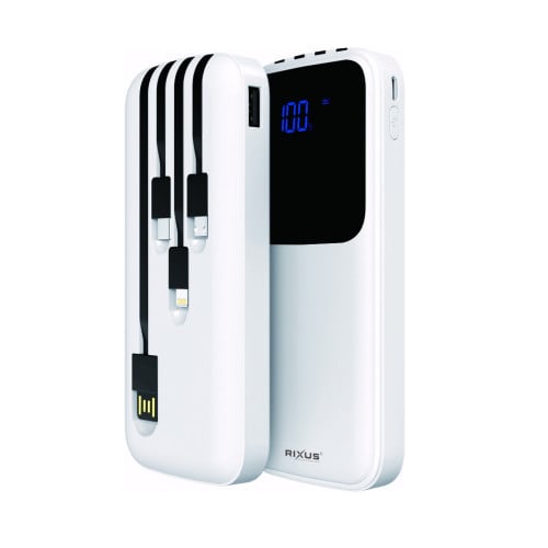 Rixus Powerbank 10000 mAh with 4 build in cables RXPB36 - White