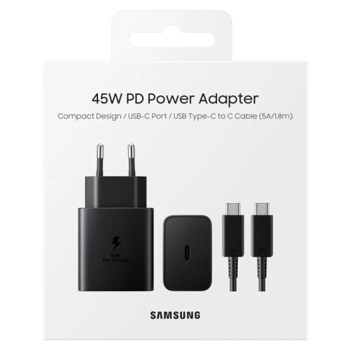 Samsung 45W PD Super Fast Charger + 1.8m C To C Cable (EP-T4510XBEGEU) - Black