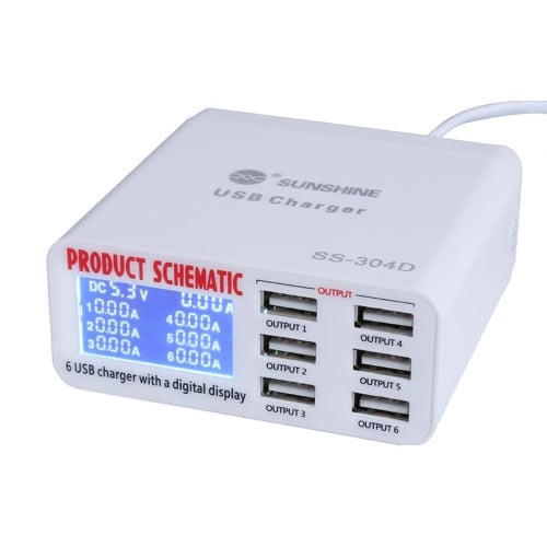 Sunshine 6 Port USB Fast Charger With Display