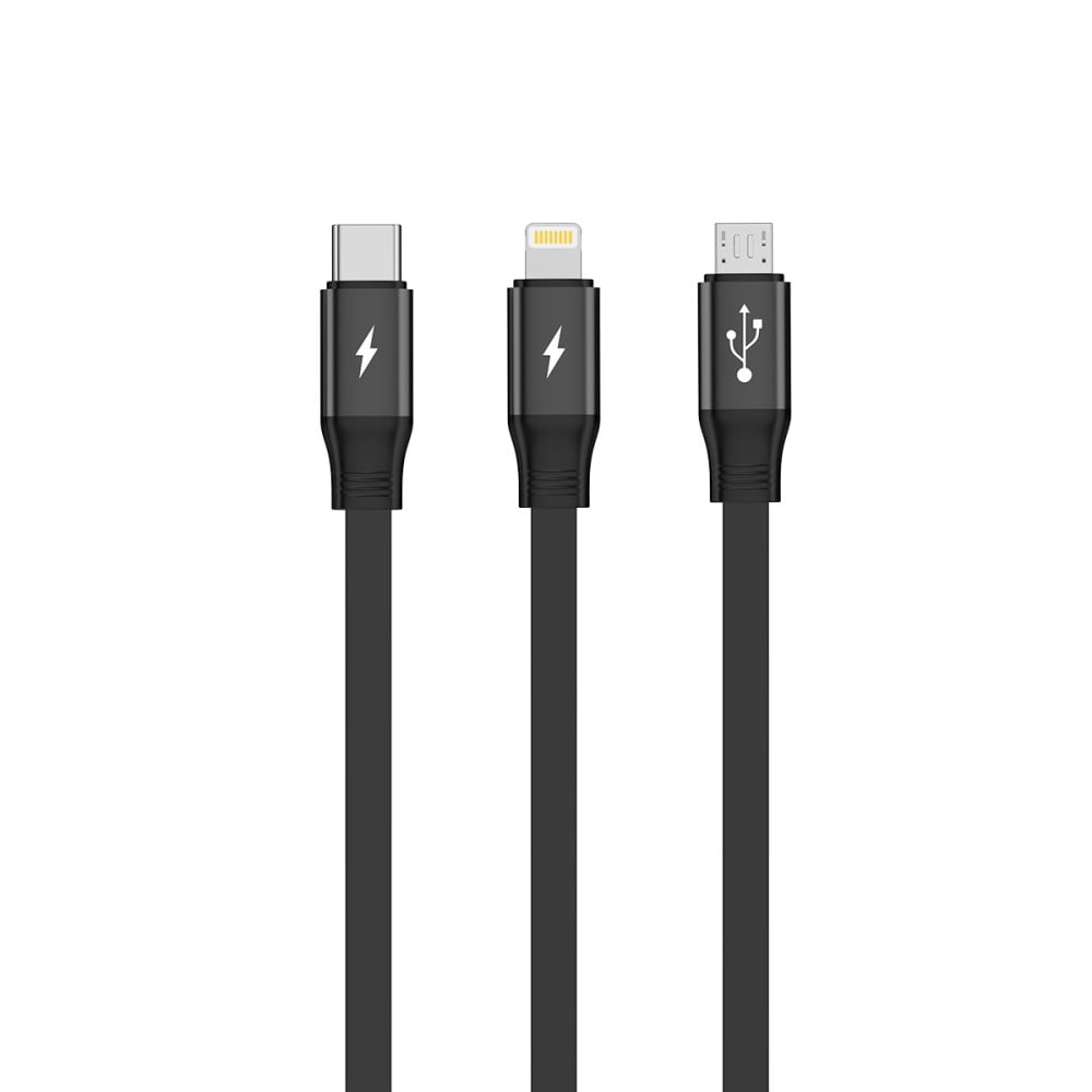 Rixus Multi Charging 3 in 1 Retractable Fast Charger Cable RXUC25 - Black