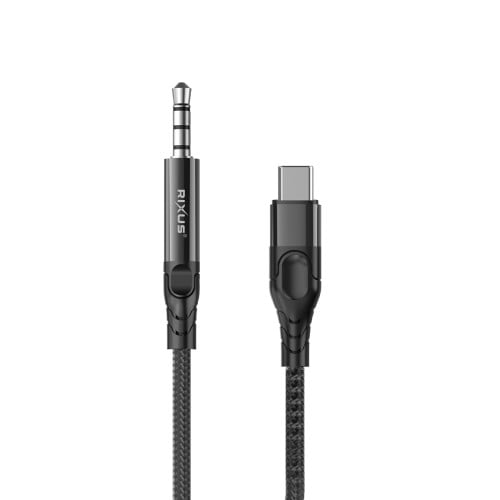 Rixus 3.5mm AUX To USB-C Braided Audio Cable 4-ft RXMU35C - Black